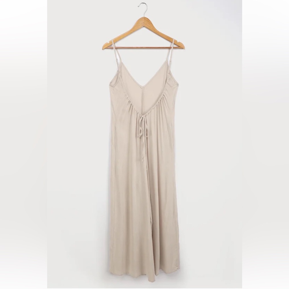 NWT Heatwave Beige Wide-Leg Swim Cover-Up Jumpsuit Size L open back v neck - Picture 10 of 14